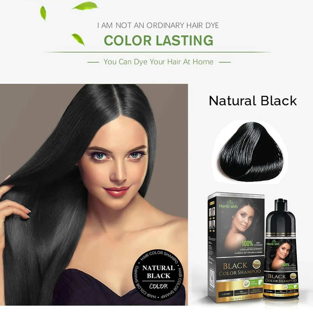 Herbishh Black Hair Color Shampoo | 3-in-1 Hair Dye | Ammonia-Free Grey Coverage-5