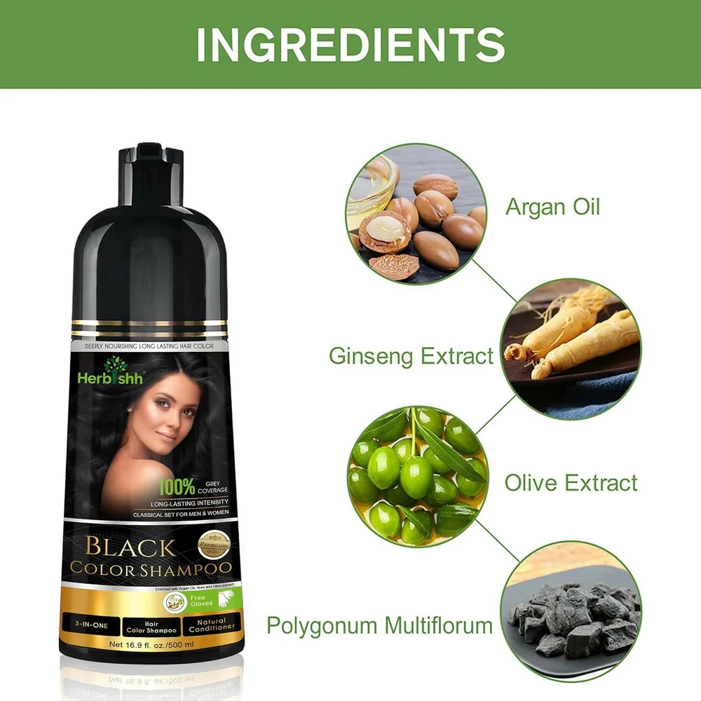 Herbishh Black Hair Color Shampoo | 3-in-1 Hair Dye | Ammonia-Free Grey Coverage-6