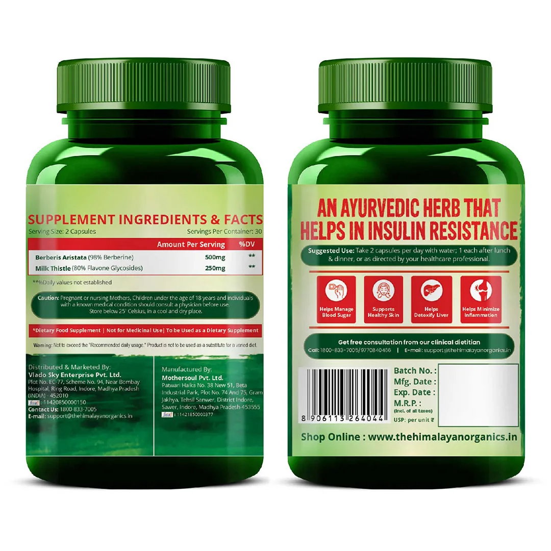 Himalayan Organics Berberis Aristata Capsules | Berberine with Milk Thistle | Liver Detox & Metabolic Support-1