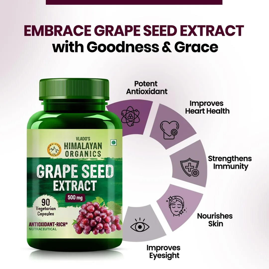 Himalayan Organics Grape Seed Extract Capsules | Vegan Antioxidant Supplement | Cardiovascular & Skin Support-3