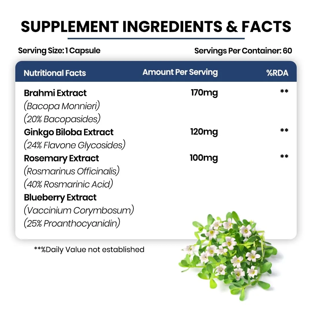 Himalayan Organics Plant-Based Brain Booster Supplement Capsules | Cognitive Health Formula | Brahmi & Ginkgo Biloba Complex-2