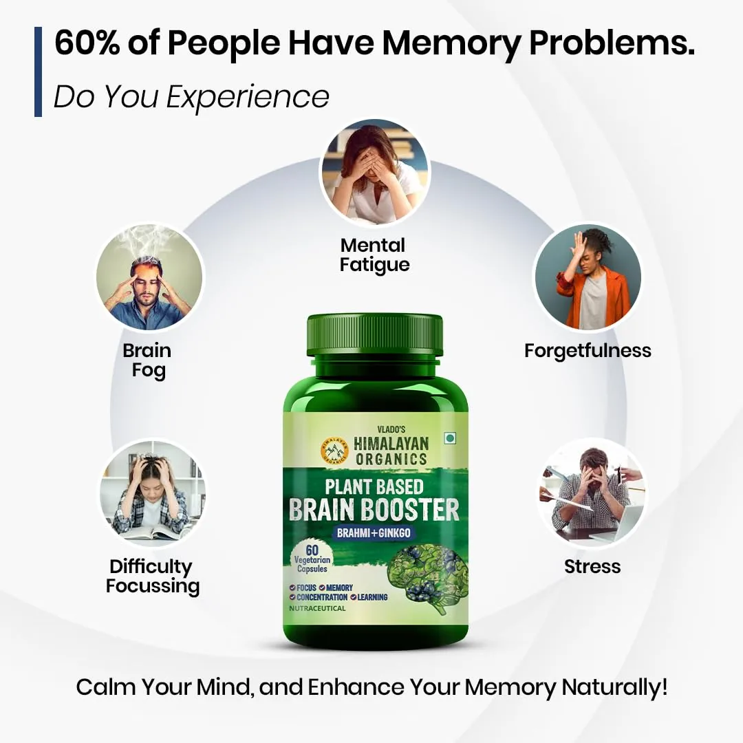 Himalayan Organics Plant-Based Brain Booster Supplement Capsules | Cognitive Health Formula | Brahmi & Ginkgo Biloba Complex-4