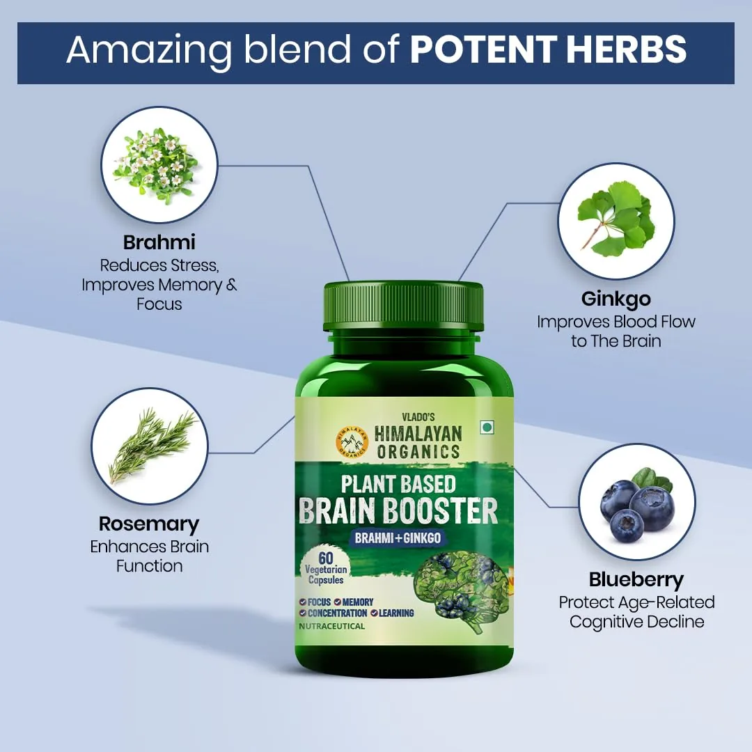 Himalayan Organics Plant-Based Brain Booster Supplement Capsules | Cognitive Health Formula | Brahmi & Ginkgo Biloba Complex-6
