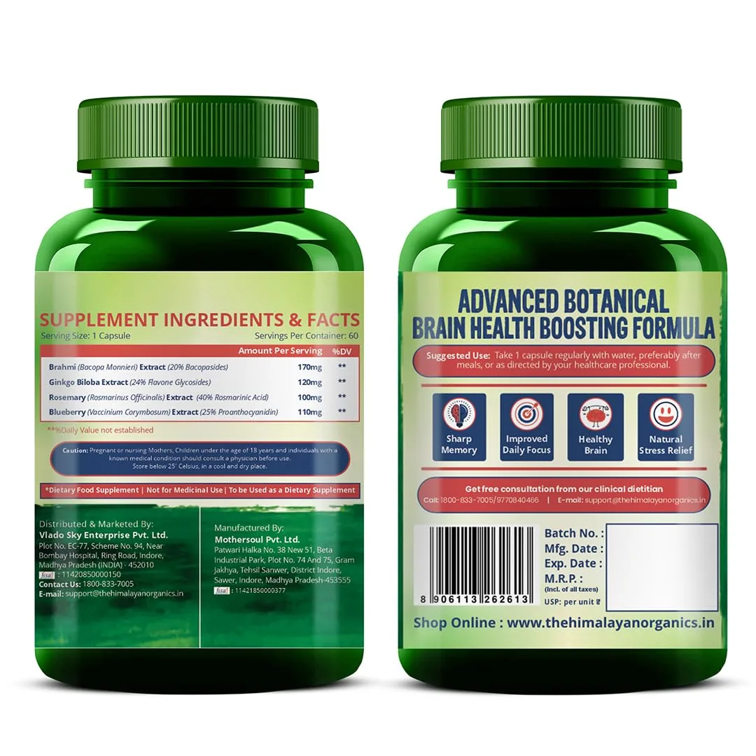 Himalayan Organics Plant-Based Brain Booster Supplement Capsules | Cognitive Health Formula | Brahmi & Ginkgo Biloba Complex-8