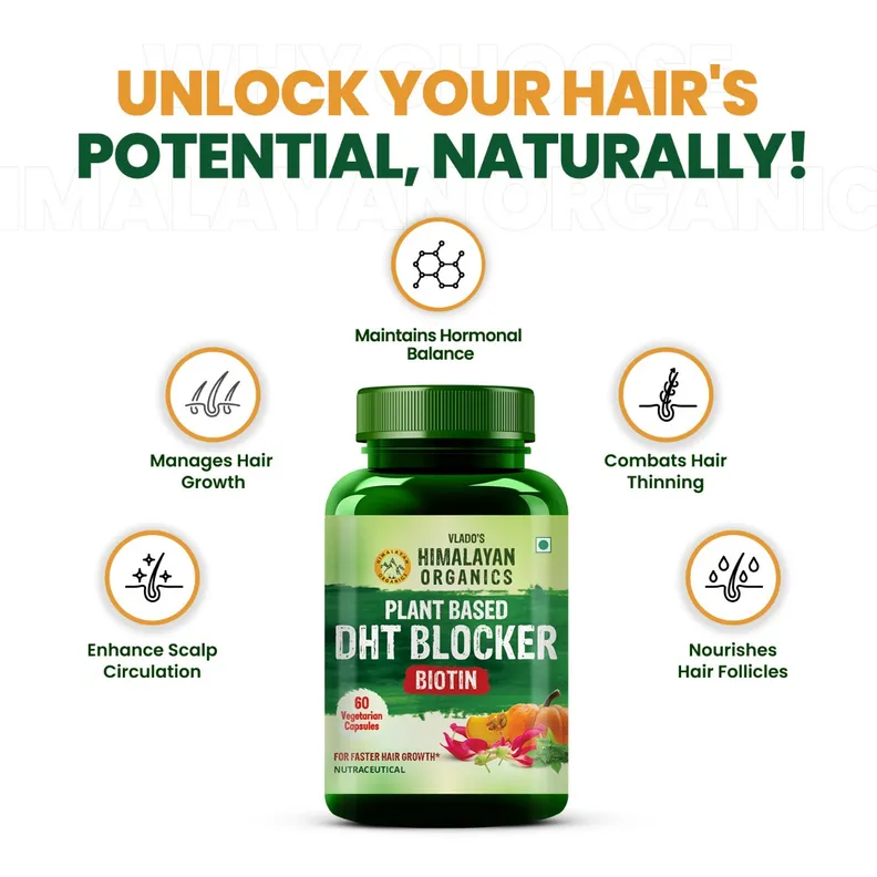 Himalayan Organics Plant Based DHT Blocker Vegetarian Capsules | Hair Fall Control Supplement | With Nettle Leaf & Biotin-5