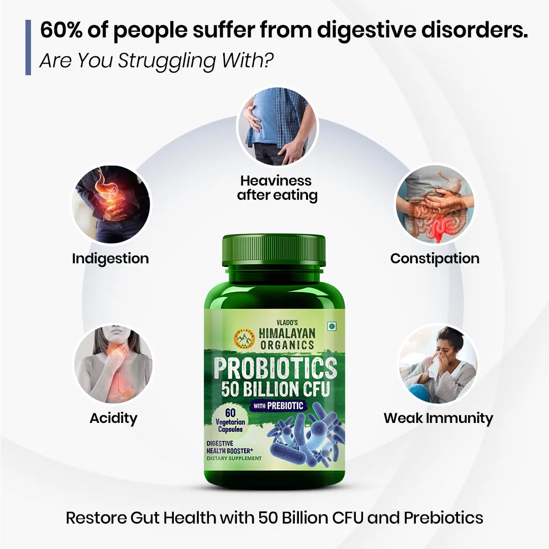 Himalayan Organics Probiotics Supplement 50 Billion CFU | Prebiotics Vegetarian Capsules | Gut Health & Immunity Support-3