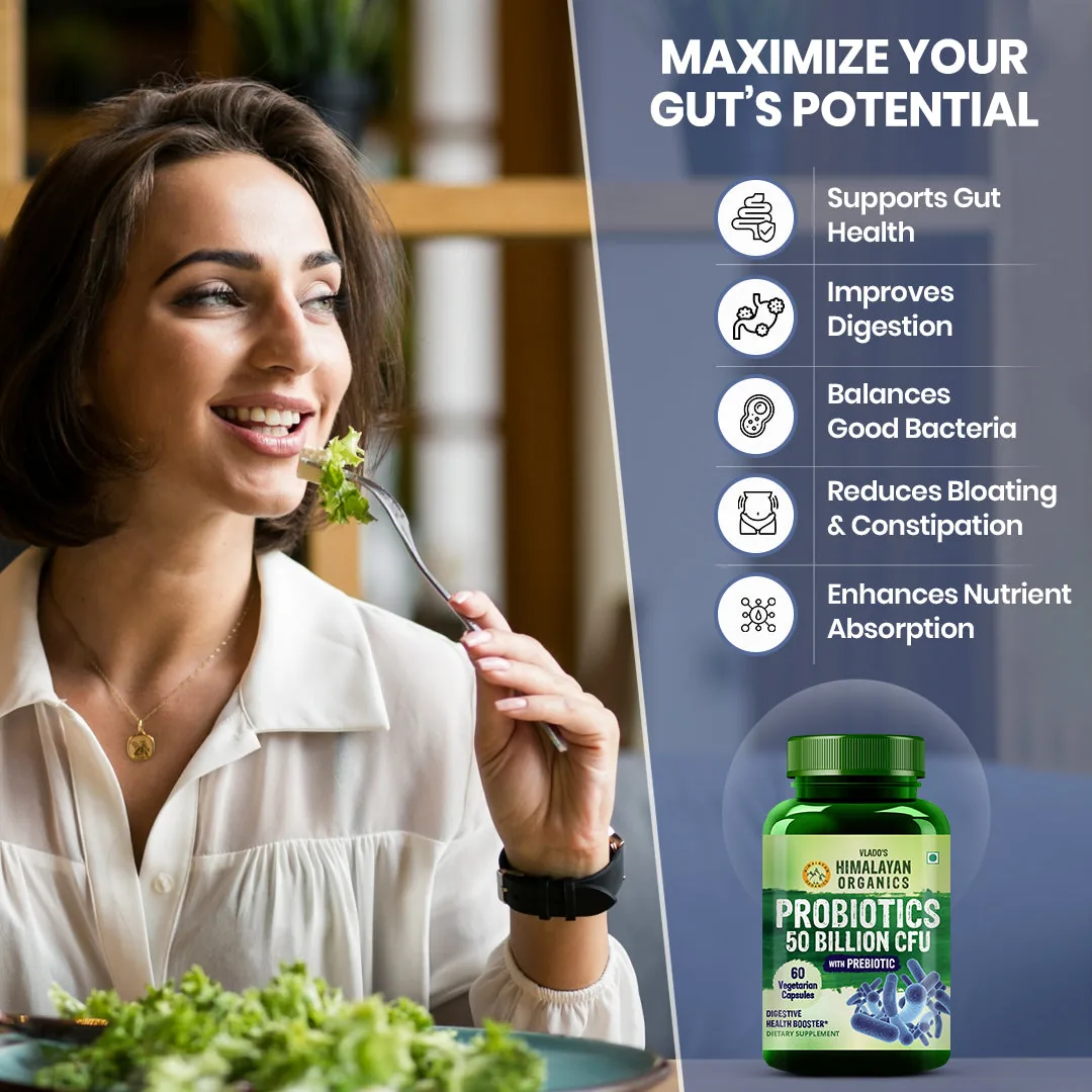 Himalayan Organics Probiotics Supplement 50 Billion CFU | Prebiotics Vegetarian Capsules | Gut Health & Immunity Support-5