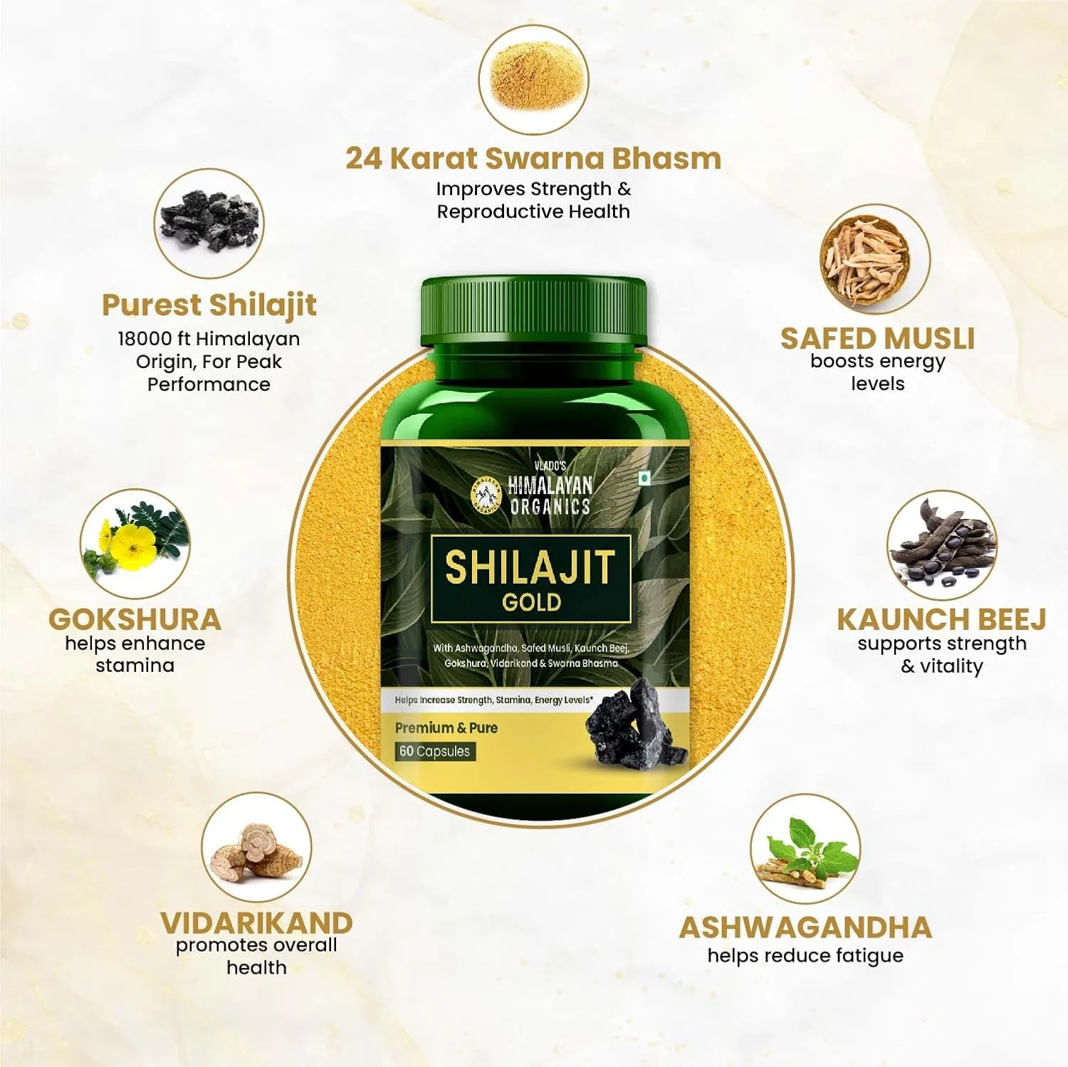 Himalayan Organics Pure SJ Gold Capsules | Ayurvedic Vitality Supplement | Shilajit & Gold Bhasma for Strength-4