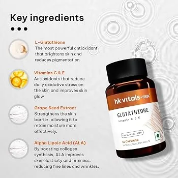 HK Vitals Glutathione Veg Capsules | Skin Radiance Supplement | With Vitamin C, E & Biotin-3