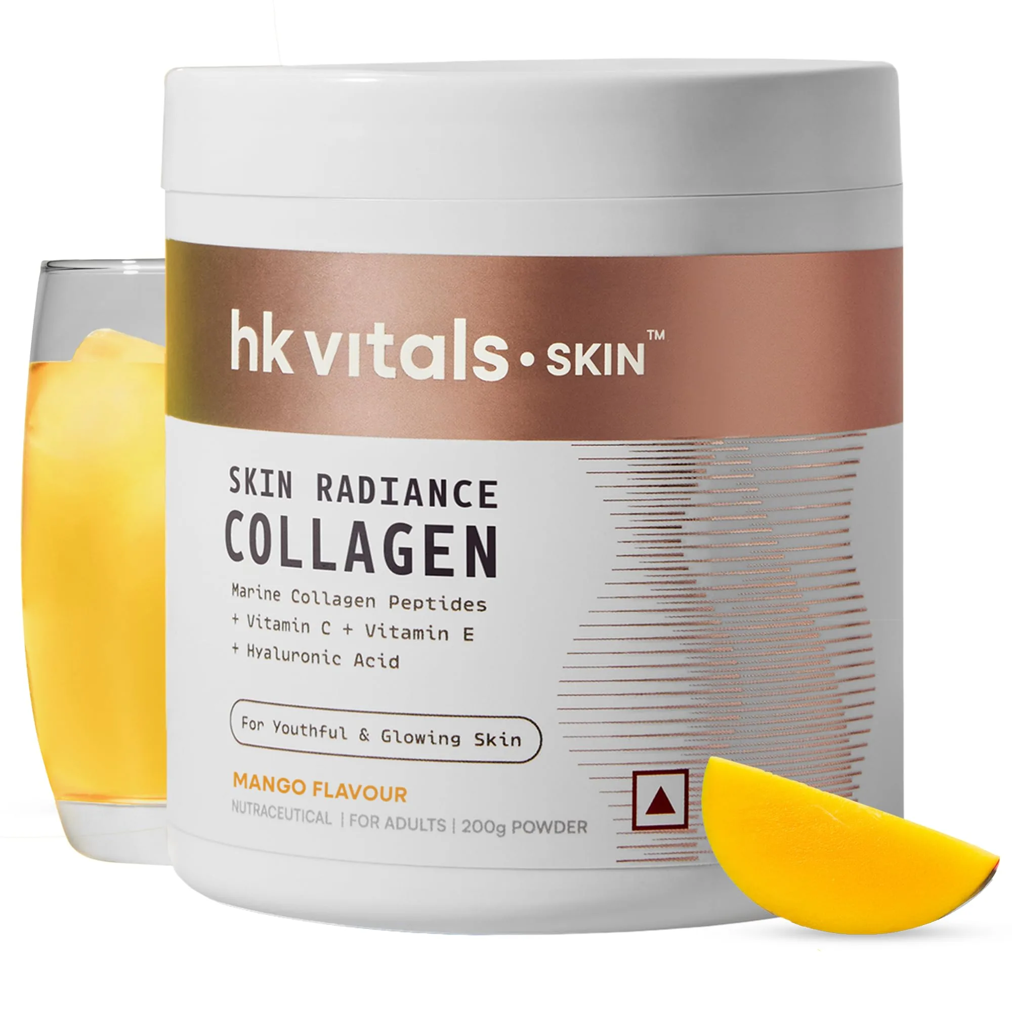 HK Vitals Skin Radiance Collagen Powder - Mango | Marine Collagen Peptides | For Skin Hydration & Hair Health 200 gm