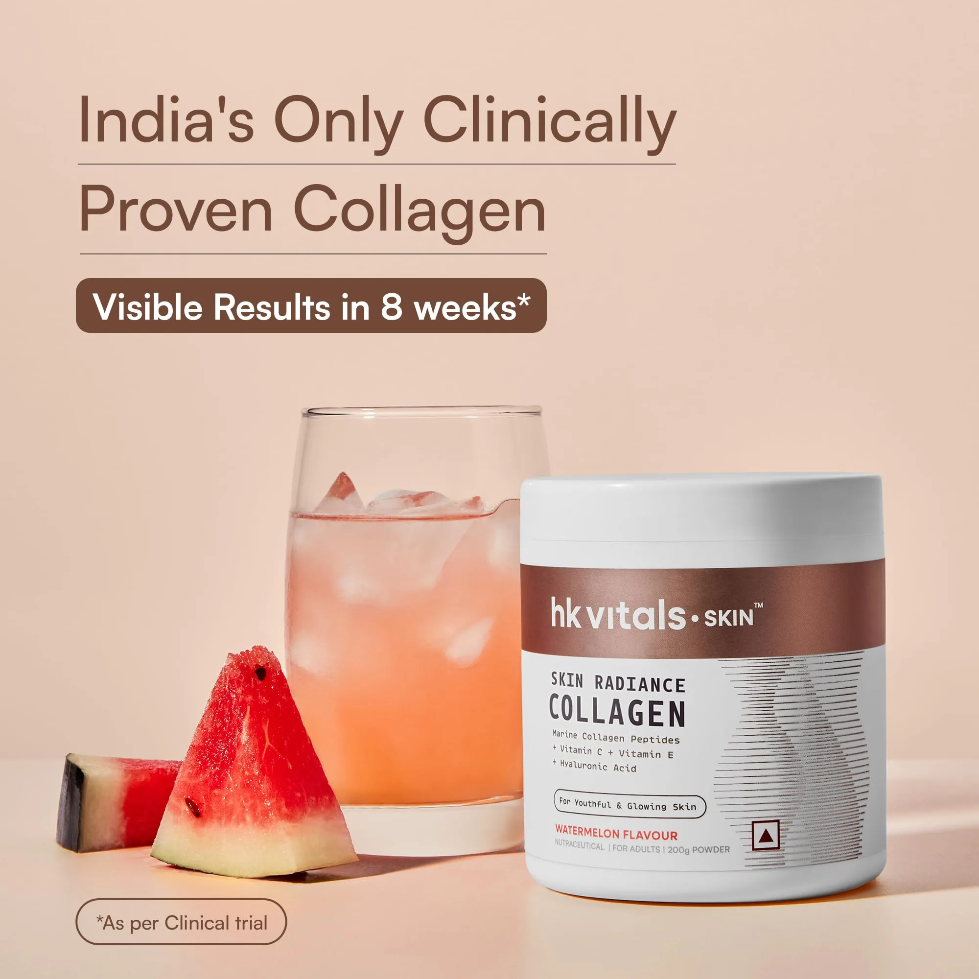 HK Vitals Skin Radiance Collagen Powder | Marine Collagen Peptides with Hyaluronic Acid | Watermelon Flavor for Skin Glow-3
