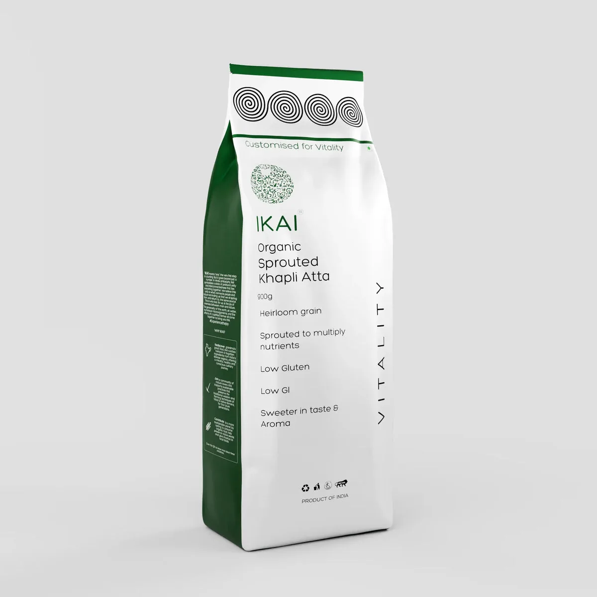 IKAI Organic Sprouted Khapli Atta | Stone-Ground Emmer Wheat Flour | Low Glycemic Index & Easy Digestibility 900 gm