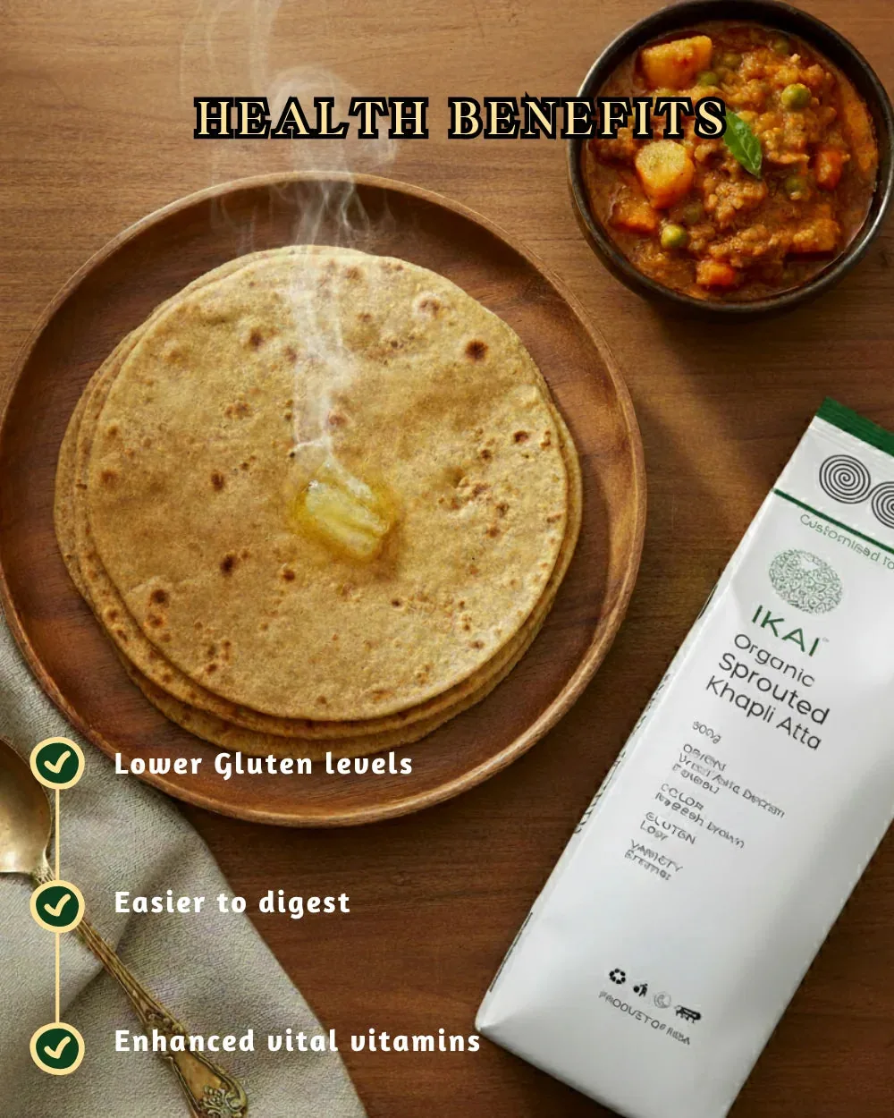 IKAI Organic Sprouted Khapli Atta | Stone-Ground Emmer Wheat Flour | Low Glycemic Index & Easy Digestibility-5