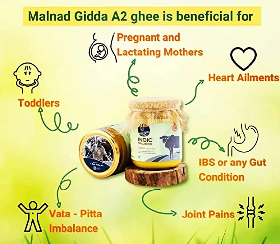 Indic Organics Forest Grazing Malnad Gidda Desi Cow's A2 Ghee | Pure Bilona Cultured Ghee | Rich in Omega-3 & DHA-5