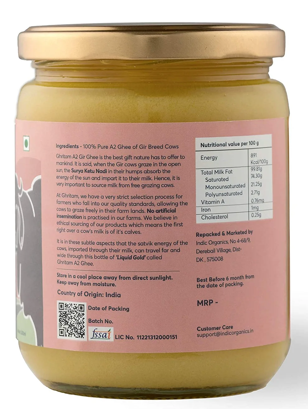 Indic Organics Ghritam Vedic A2 Gir Ghee | Traditional Bilona Desi Ghee | Grass-Fed Cow Ghee-3
