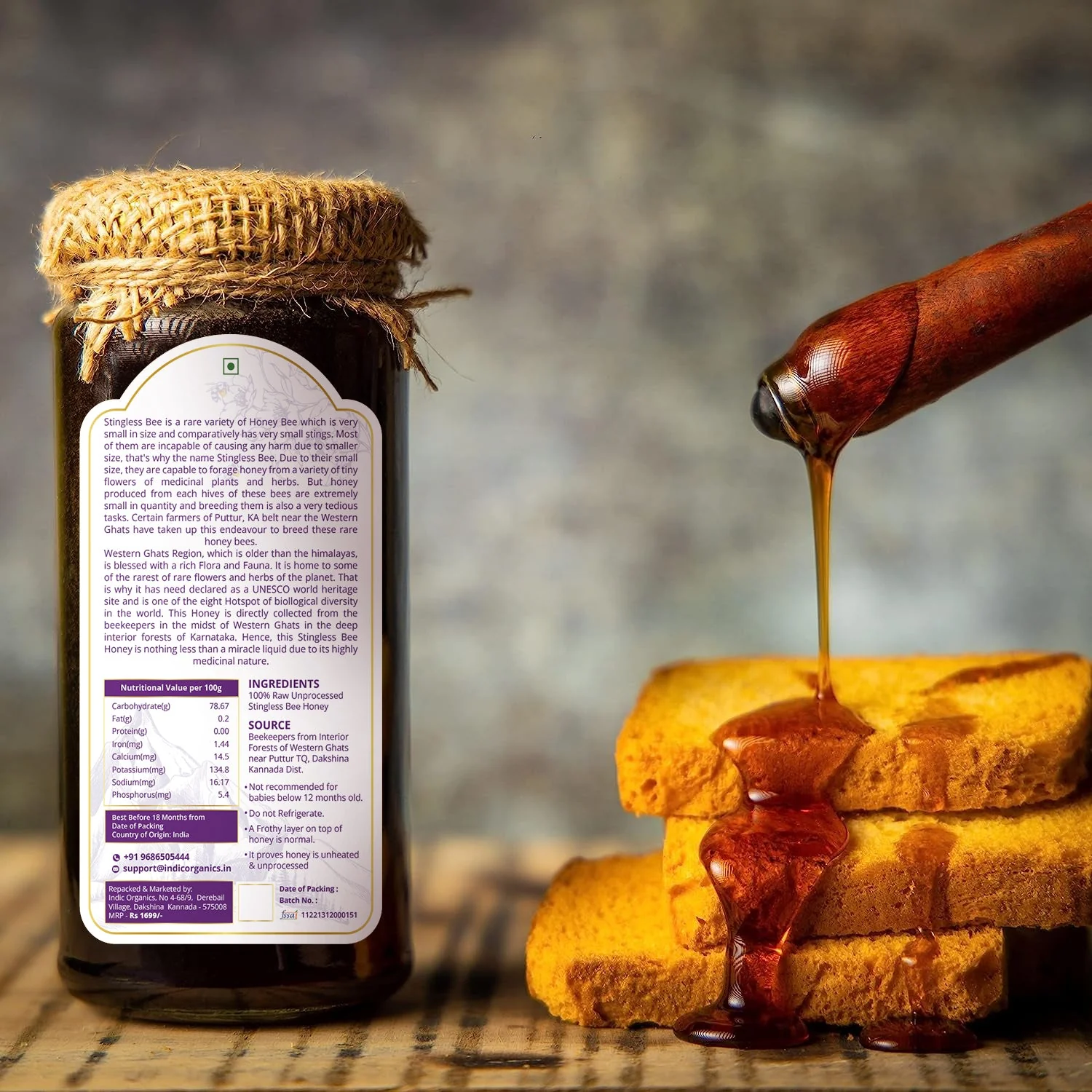 Indic Organics Small Stingless Bee Raw Honey from Western Ghats | Unprocessed Melipona Honey | Pure Wild Forest Nectar-2