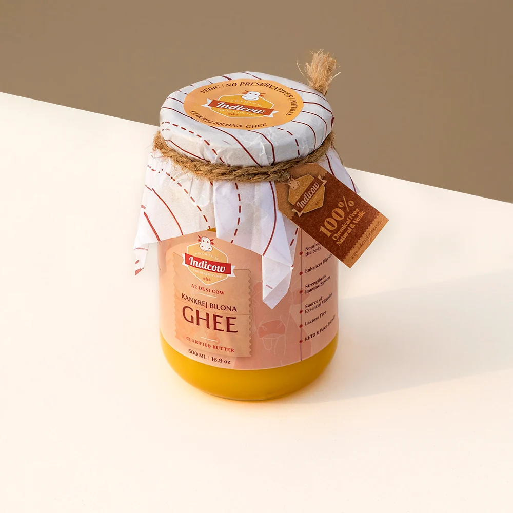 Indicow Foods Kankrej Bilona A2 Cow Ghee | 100% Desi Cultured Ghee | Traditional Wooden Churned Butter Ghee-2