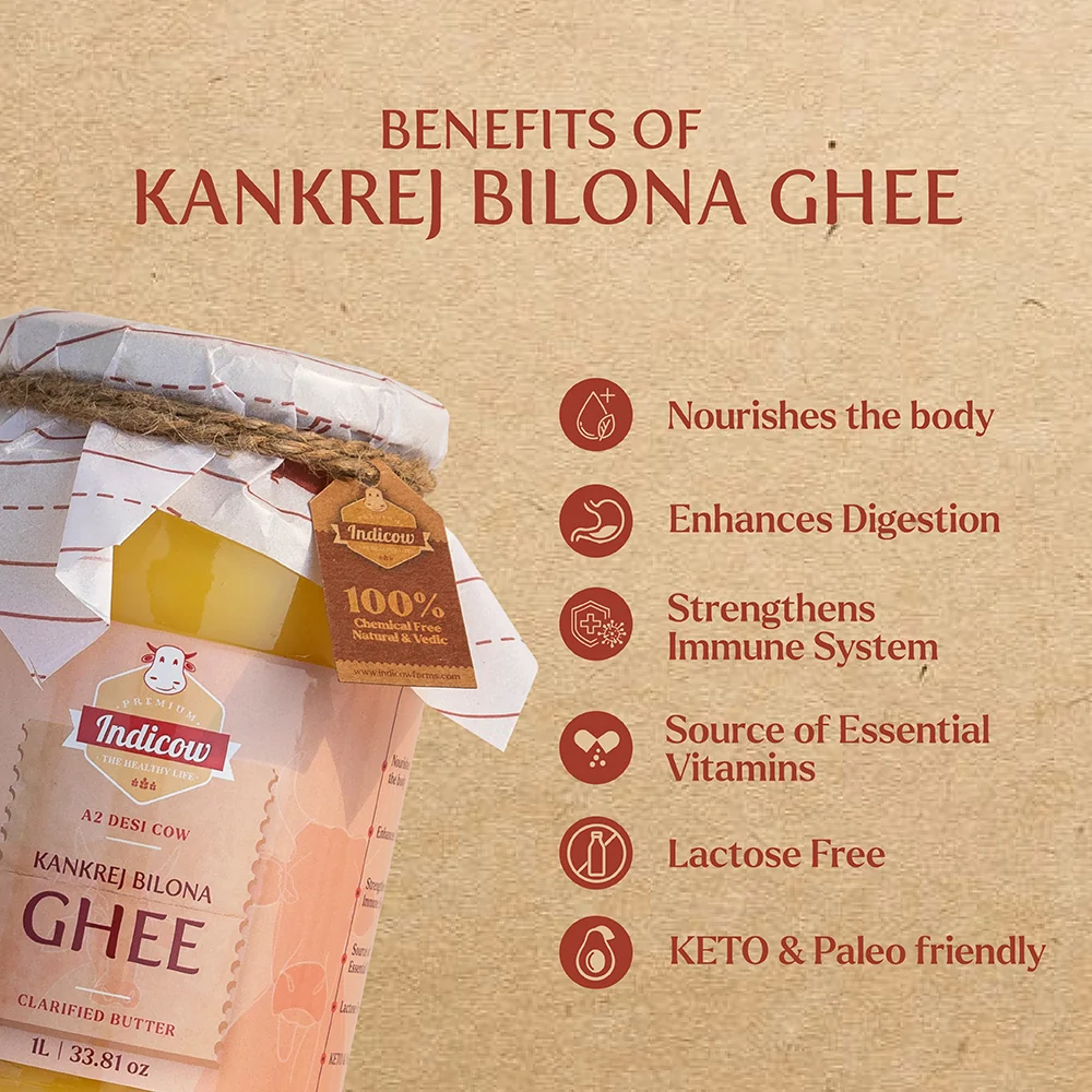 Indicow Foods Kankrej Bilona A2 Cow Ghee | 100% Desi Cultured Ghee | Traditional Wooden Churned Butter Ghee-3