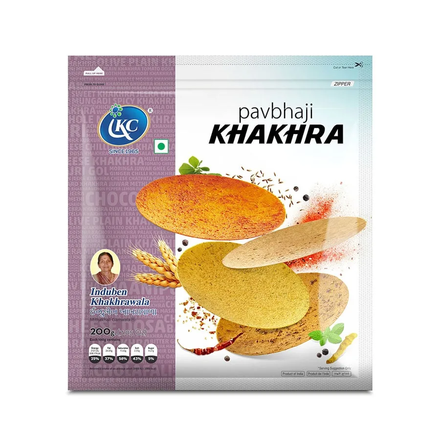 Induben Khakhrawala Pavbhaji Khakhra | Roasted Whole Wheat Gujarati Snack | Authentic Mumbai Pav Bhaji Spice 200 gm