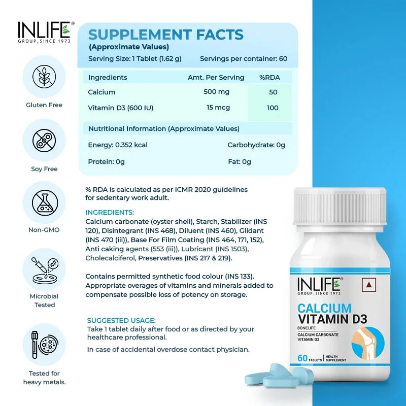 Inlife Calcium With Vitamin D3 Tablets | Bone and Joint Health Supplement | Enhanced Absorption Formula-5