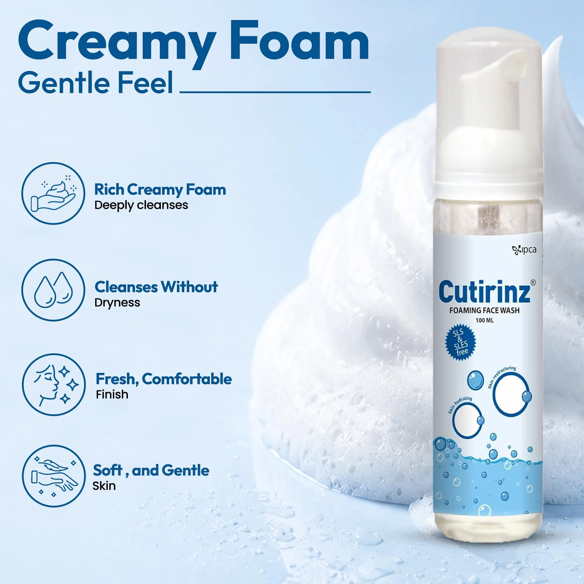 Ipca Cutirinz Foaming Face Wash | Gentle Soap-Free Cleanser | Hydrating & Skin Barrier Support-2