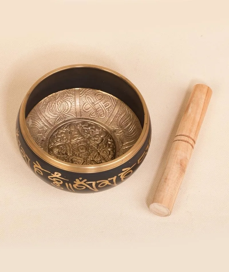 Isha Life Brass Singing Bowl | Traditional Meditation Sound Instrument | Engraved Brass with Wooden Mallet-2