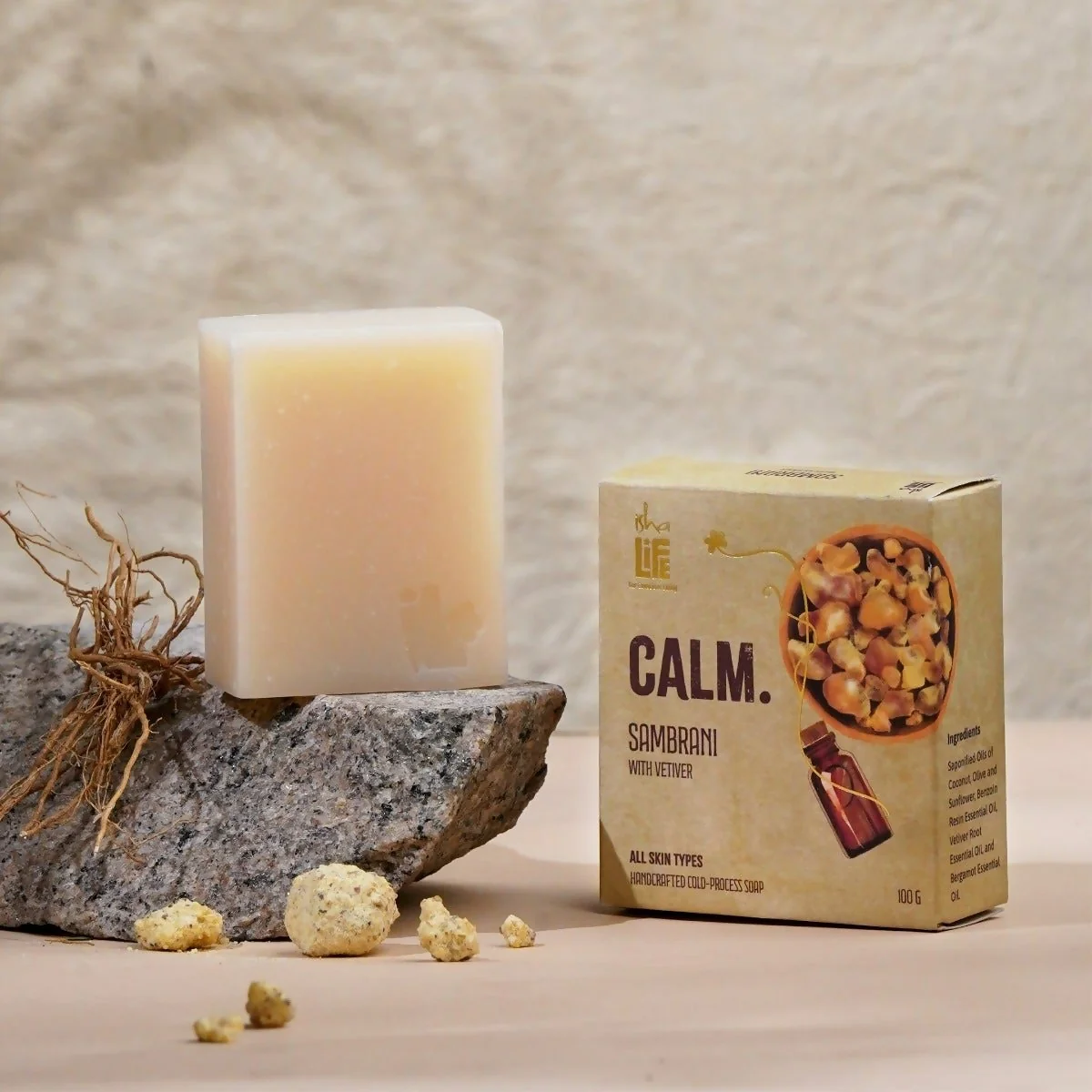 Isha Life Calm. Sambrani With Vetiver Handcrafted Soap | Cold-Processed Bathing Bar | Earthy Aromatherapy for All Skin Types-1