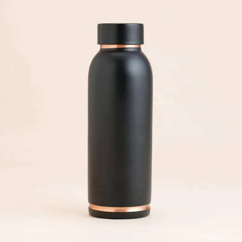 Isha Life Compact Copper Water Bottle (Coated) | Ayurvedic Wellness Drinkware | Leak-Proof Matte Black Design-3