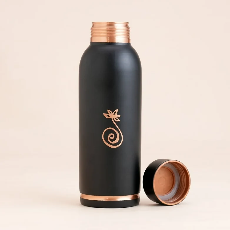 Isha Life Compact Copper Water Bottle (Coated) | Ayurvedic Wellness Drinkware | Leak-Proof Matte Black Design-4
