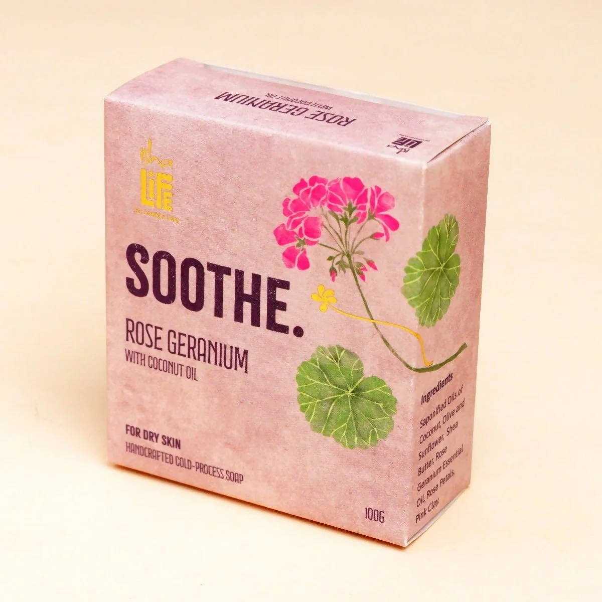 Isha Life Soothe Rose Geranium With Coconut Oil Handcrafted Soap | Cold-Process Bathing Bar | Natural Pink Clay & Shea Butter-4