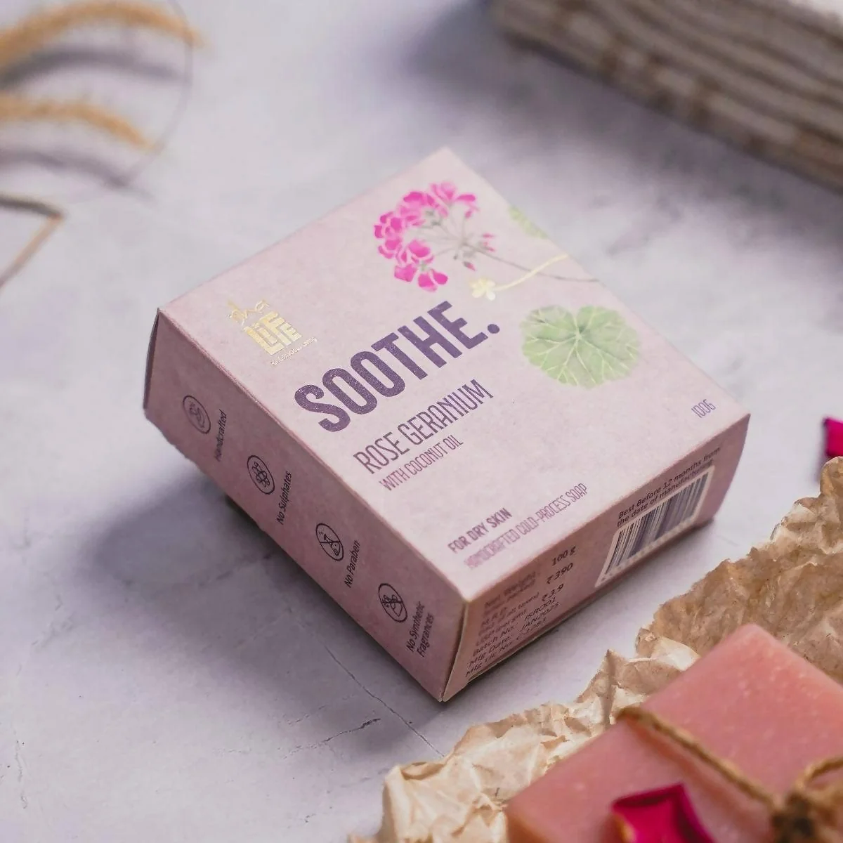 Isha Life Soothe Rose Geranium With Coconut Oil Handcrafted Soap | Cold-Process Bathing Bar | Natural Pink Clay & Shea Butter-5