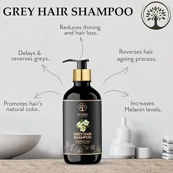 Ivory Natural Grey Hair Shampoo | Herbal Grey Coverage Cleanser | Revitalizing Hair Care with Amla and Brahmi-2