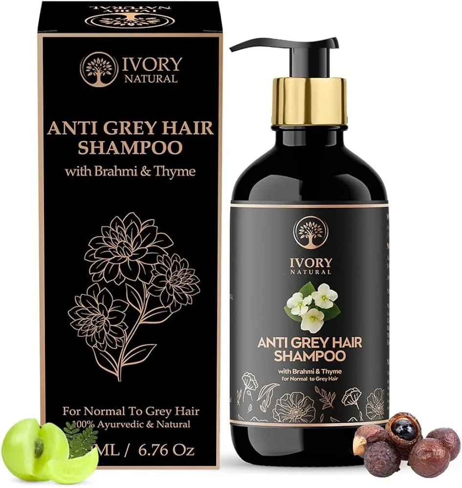 Ivory Natural Grey Hair Shampoo | Herbal Grey Coverage Cleanser | Revitalizing Hair Care with Amla and Brahmi Ivory Natural Grey Hair Shampoo | Herbal Grey Coverage Cleanser | Revitalizing Hair Care with Amla and Brahmi - 200 ml