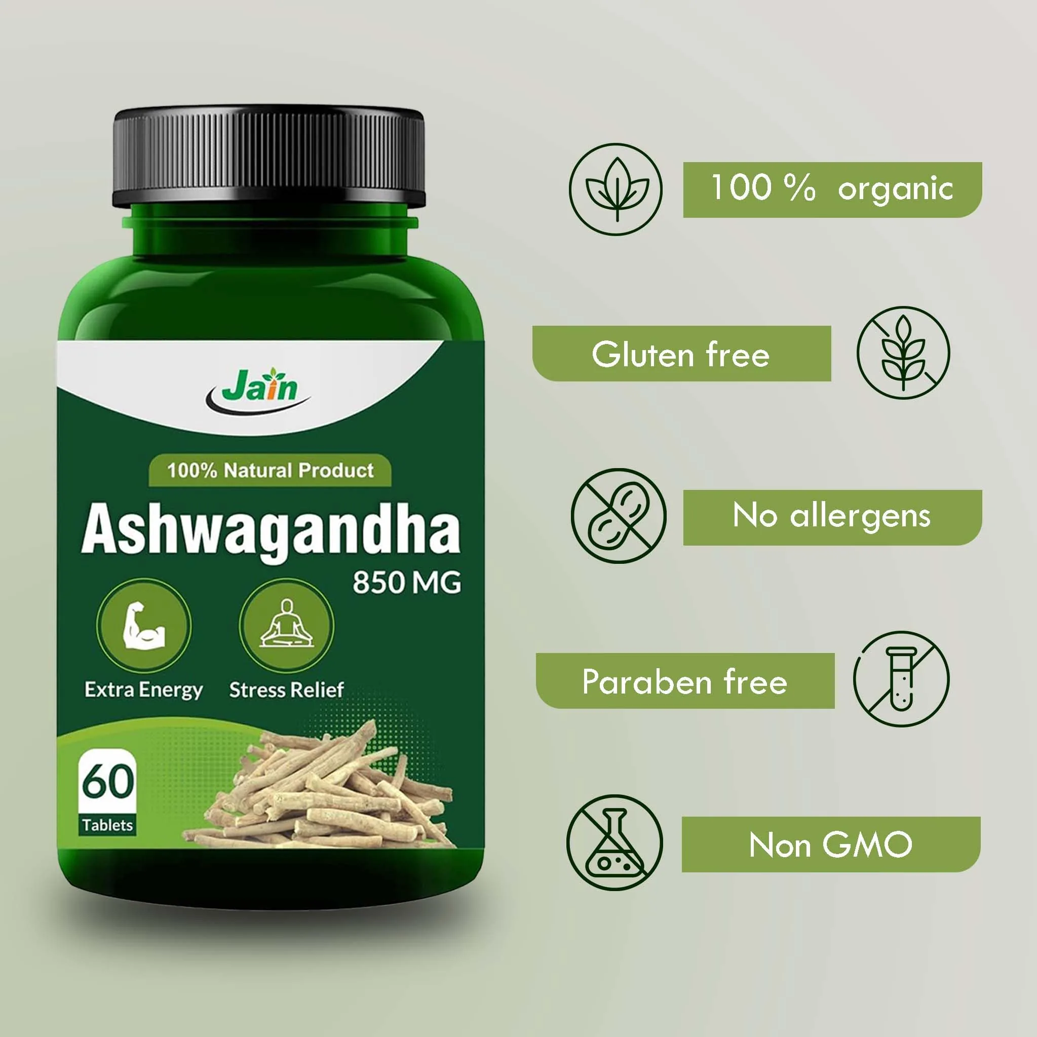 Jain Ashwagandha Tablets | Pure Ayurvedic Withania Somnifera | Natural Stress Relief & Vitality Support-4