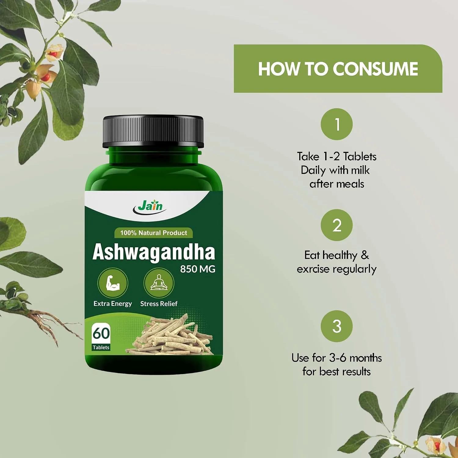 Jain Ashwagandha Tablets | Pure Ayurvedic Withania Somnifera | Natural Stress Relief & Vitality Support-7