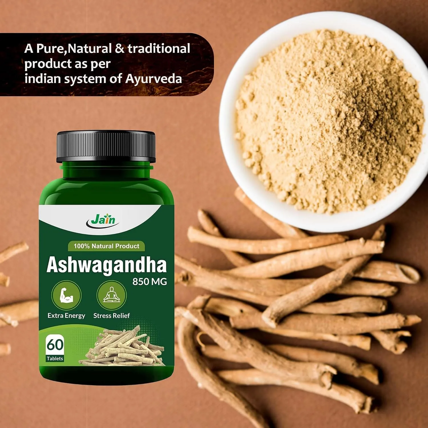 Jain Ashwagandha Tablets | Pure Ayurvedic Withania Somnifera | Natural Stress Relief & Vitality Support-8