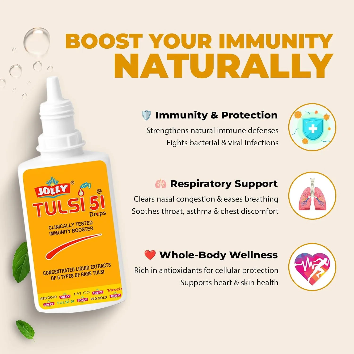 Jolly Tulsi 51 Immunity Booster Tulsi Drops | Liquid Herbal Extract | Natural Defense Support-5
