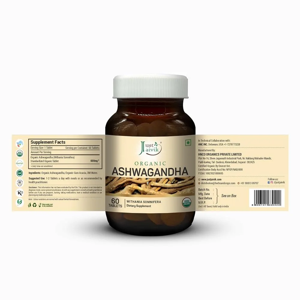 Just Jaivik Organic Ashwagandha Tablets | Natural Adaptogen Supplement | USDA Certified Organic Root Powder-4