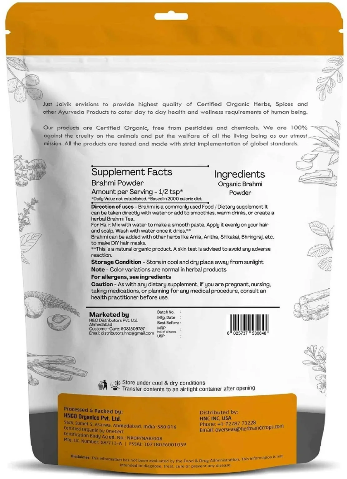 Just Jaivik Organic Brahmi Powder | Pure Bacopa Monnieri | Natural Brain and Hair Care-2