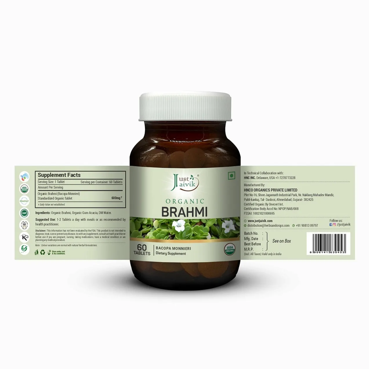 Just Jaivik Organic Brahmi Tablets | Ayurvedic Bacopa Monnieri | Natural Cognitive Support-2