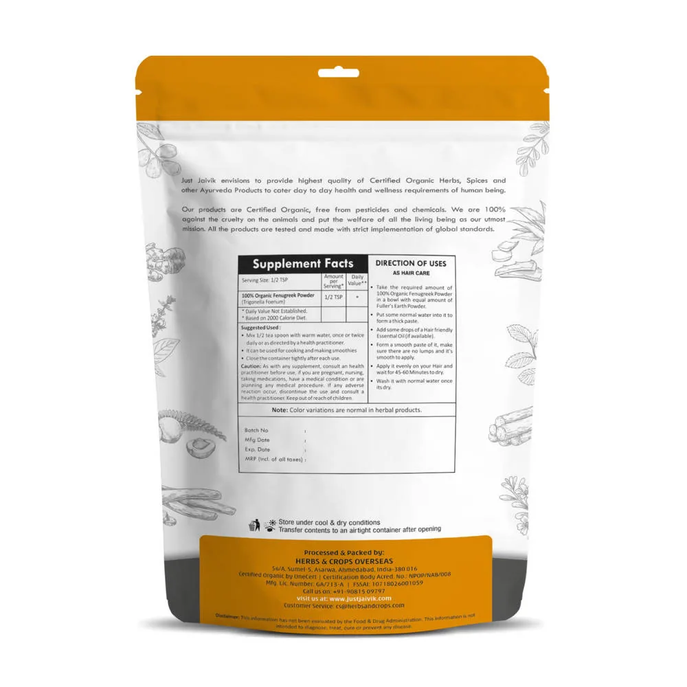 Just Jaivik Organic Fenugreek Powder | Pure Methi Seed Powder | Digestive & Hair Care Support-2