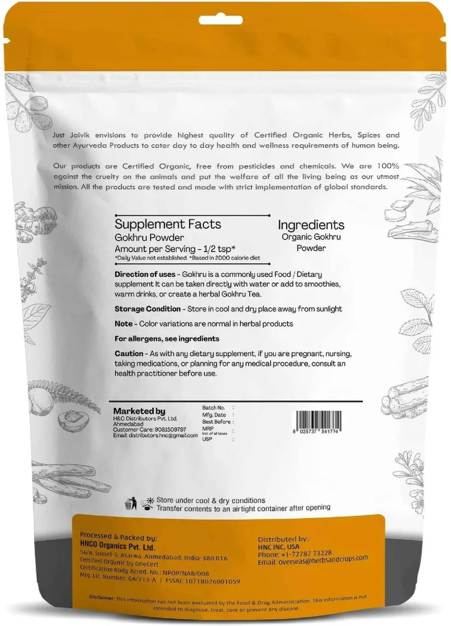 Just Jaivik Organic Gokharu Powder | Pure Tribulus Terrestris | Ayurvedic Vitality & Kidney Support-2