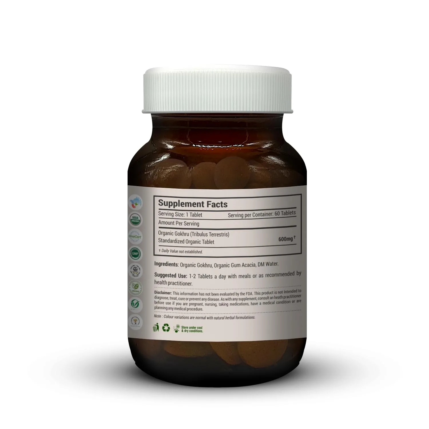 Just Jaivik Organic Gokhru Tablets | Ayurvedic Vitality Supplement | Natural Muscle & Energy Support-3