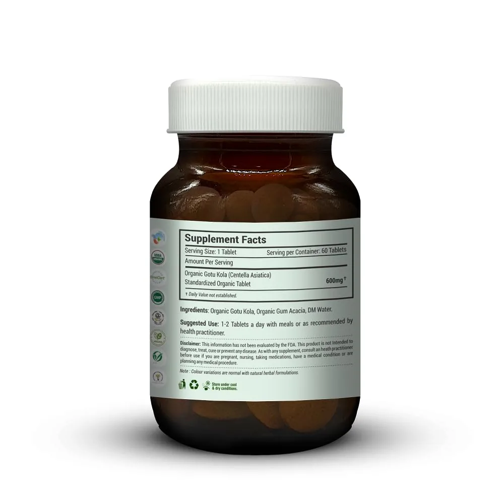 Just Jaivik Organic Gotu Kola Tablets | Ayurvedic Centella Asiatica | Brain Wellness & Cognitive Support-3