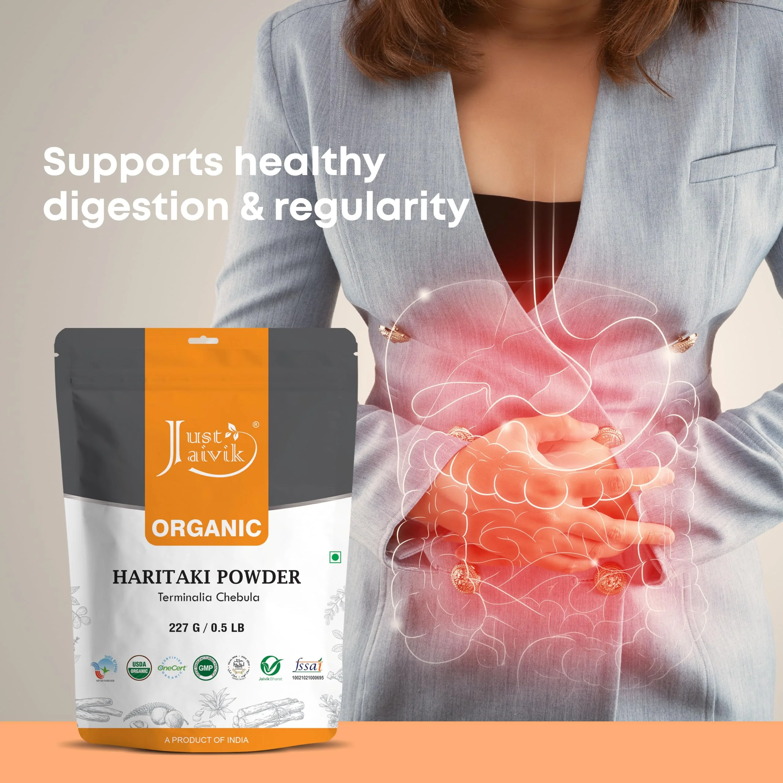 Just Jaivik Organic Haritaki Powder | Terminalia Chebula for Digestion & Detox | USDA Certified Ayurvedic Herb-3
