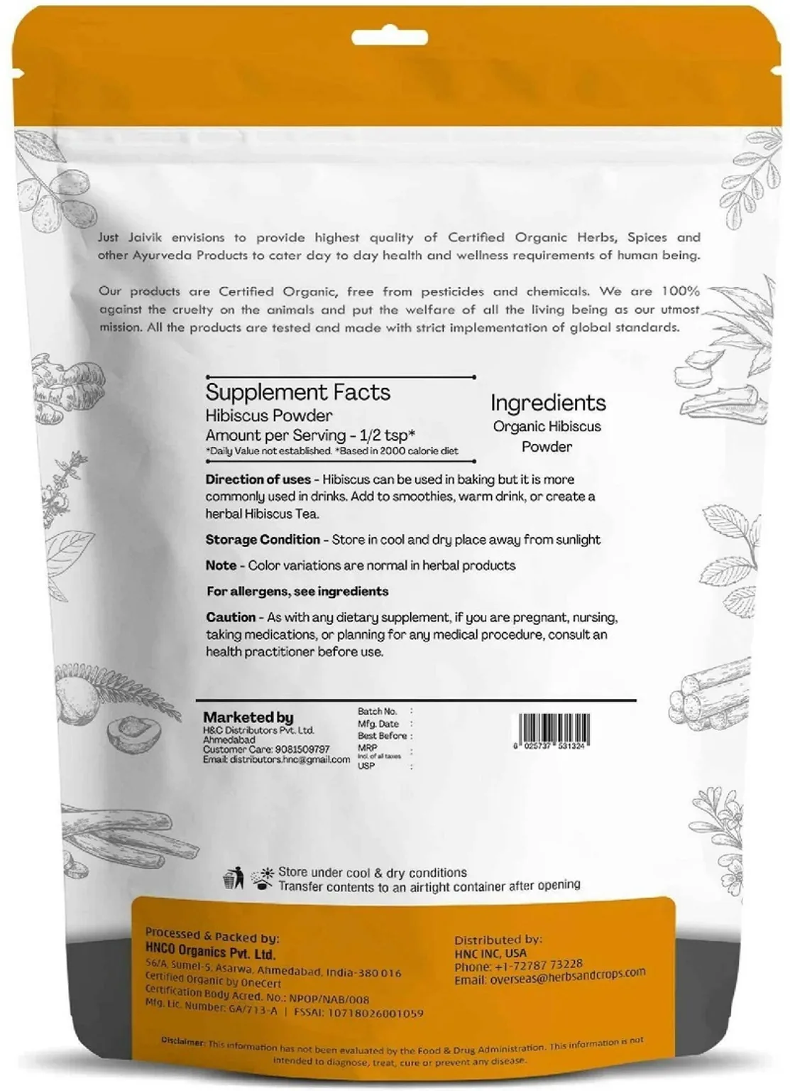 Just Jaivik Organic Hibiscus Powder | Pure Herbal Petal Powder | Natural Hair Conditioner & Wellness Supplement-2