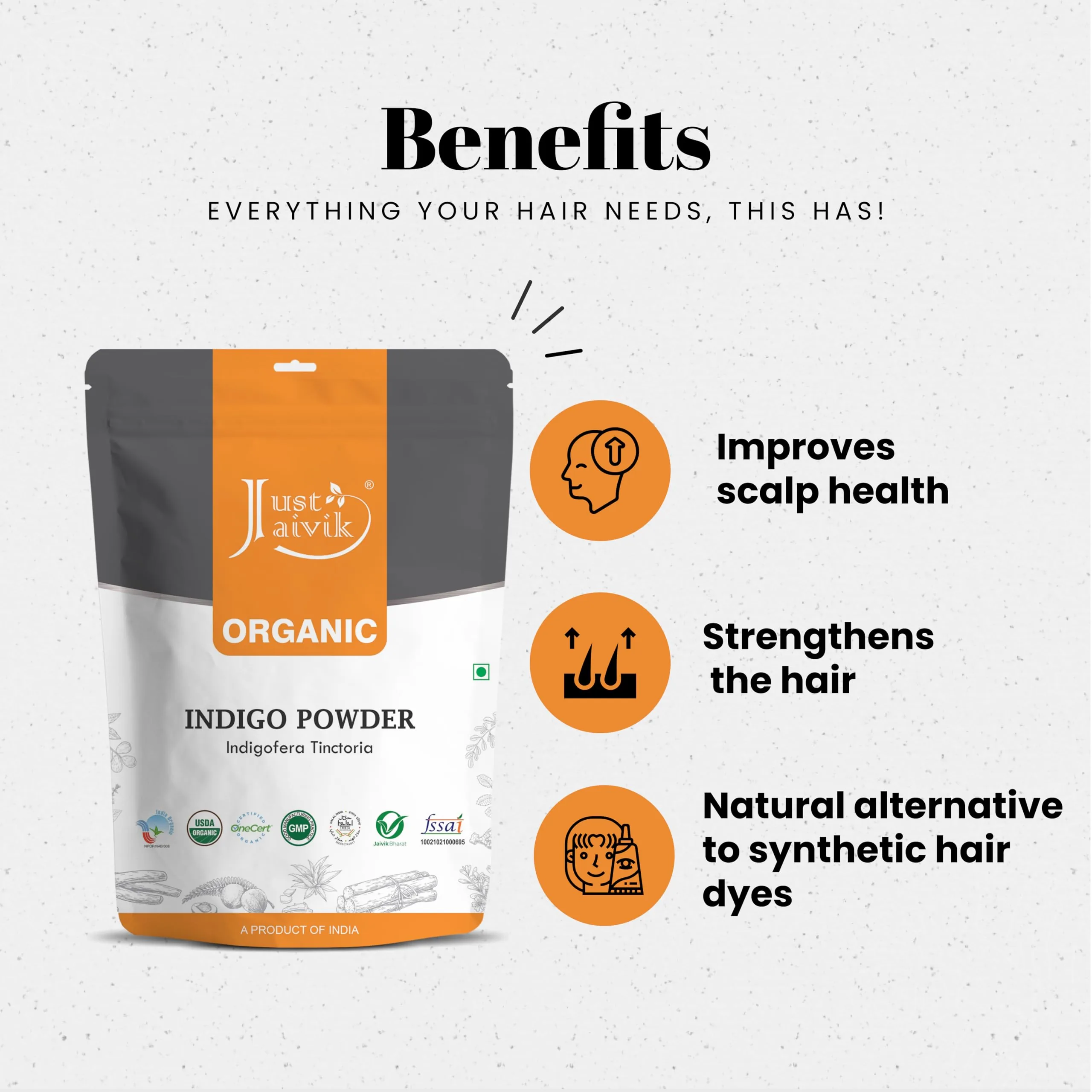 Just Jaivik Organic Indigo Powder | Natural Hair Dye | USDA Organic Certified Blue-Black Colorant-3