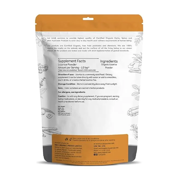 Just Jaivik Organic Licorice Root Powder | Pure Mulethi Yashtimadhu | Respiratory & Skin Wellness-2