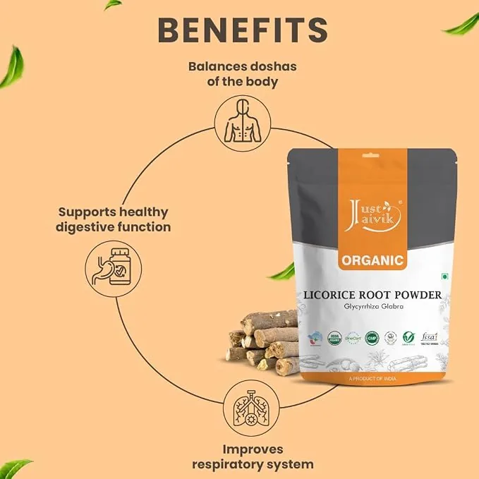 Just Jaivik Organic Licorice Root Powder | Pure Mulethi Yashtimadhu | Respiratory & Skin Wellness-3