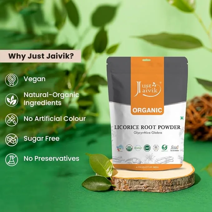 Just Jaivik Organic Licorice Root Powder | Pure Mulethi Yashtimadhu | Respiratory & Skin Wellness-5